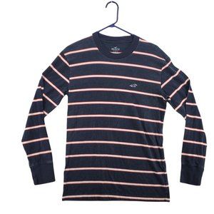 HOLLISTER Shirt Men's Long Sleeve Relaxed Fit Striped Pullover Tee Blue Small